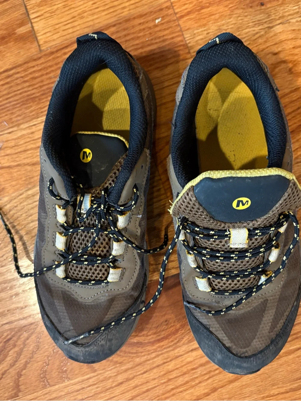 Merrell Kids Brown and Black Hiking Shoes with Yellow Accents